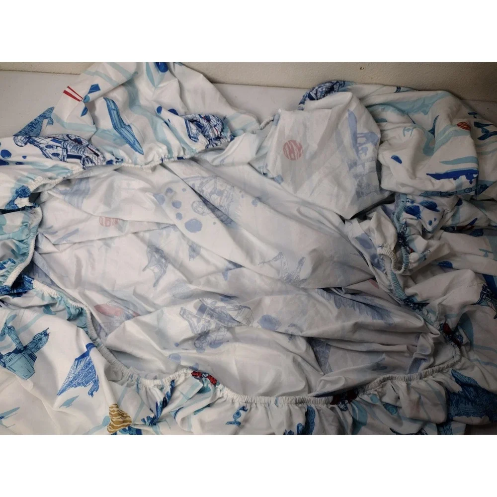 Star Wars Full Fitted Sheet Millennium Falcon X-Wing Spaceship Print Blue White